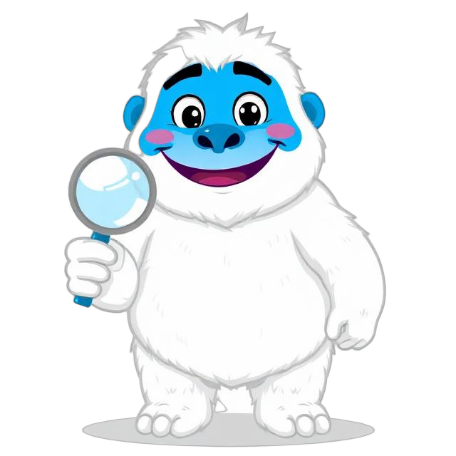 TenderYeti-Maskottchen — ein freundlicher weißer Yeti mit Lupe, Symbol für KI-gestützte Ausschreibungssuche